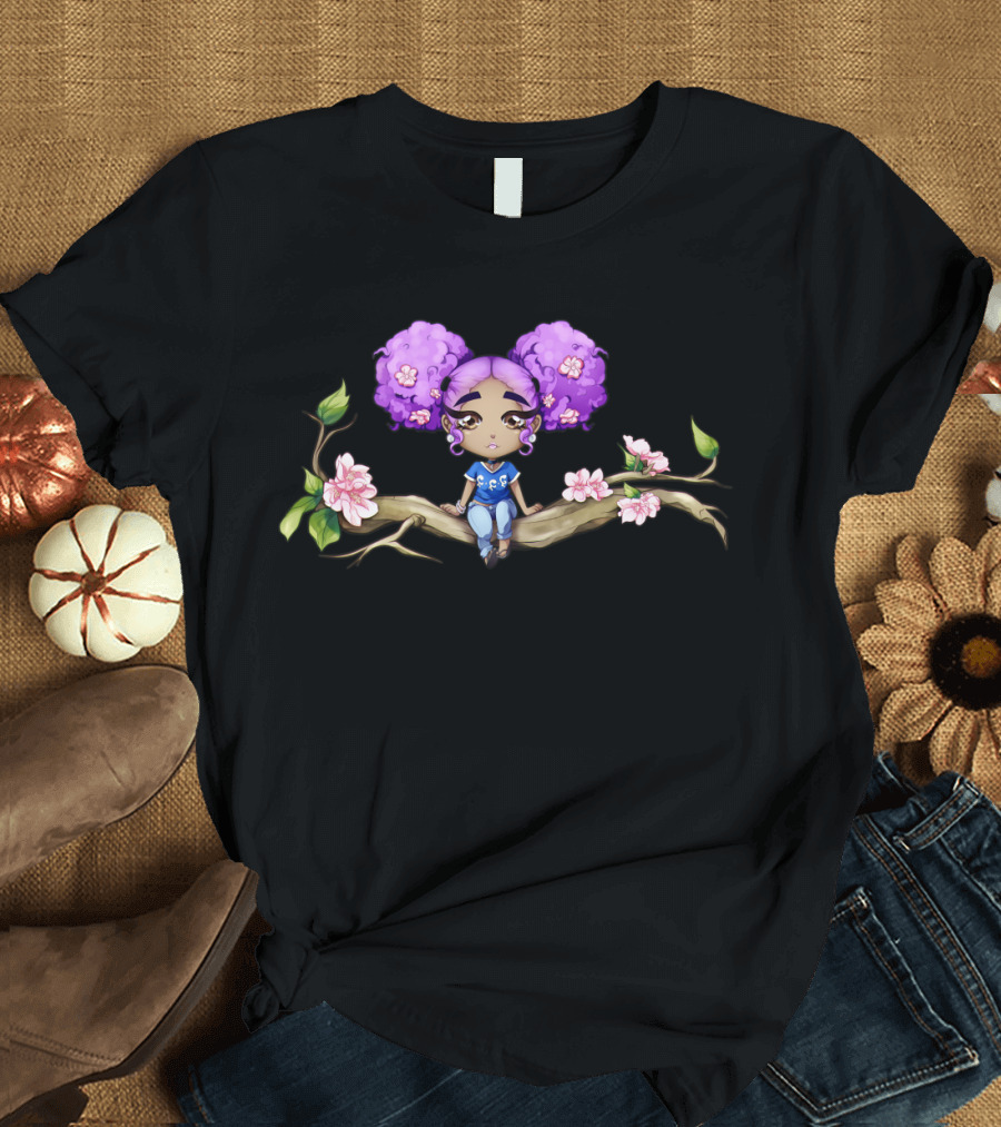 Shakti King Lazy Sundays Purple Hair Floral Branch Girl T-Shirt