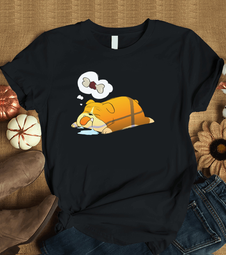 Dreaming Bulldog with Bone Thought Bubble and Sleeping Pose T-Shirt