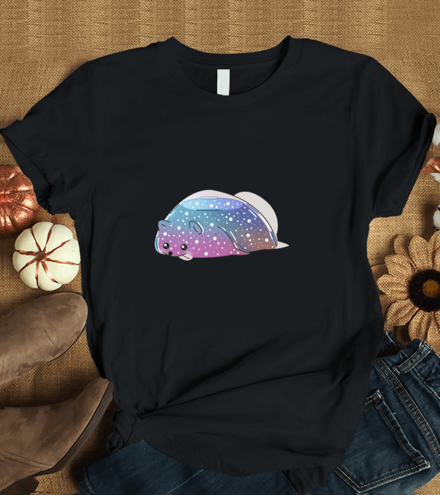 Galaxy Stars DogLazy with Cute Cosmic Sleeping Seal T-Shirt