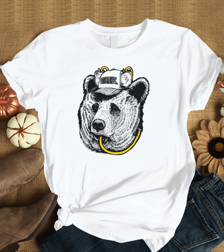 Beer Bear Helmet with Tubes Brown Grizzly T-Shirt