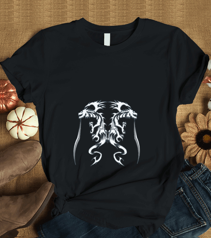 Intricate Dragon Tattoo Symmetry White Tribal T-Shirt