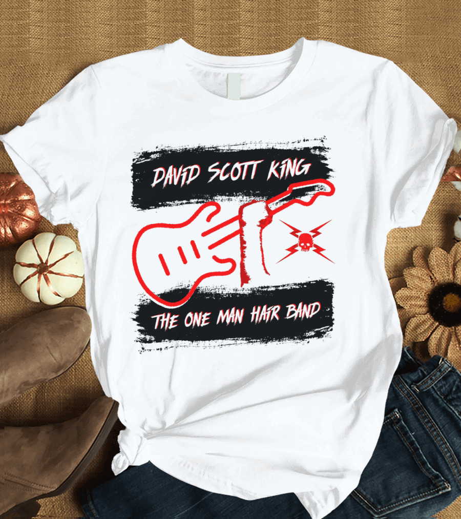 David Scott King The One Man Hair Band Guitar and Skull Lightning Punk T-Shirt
