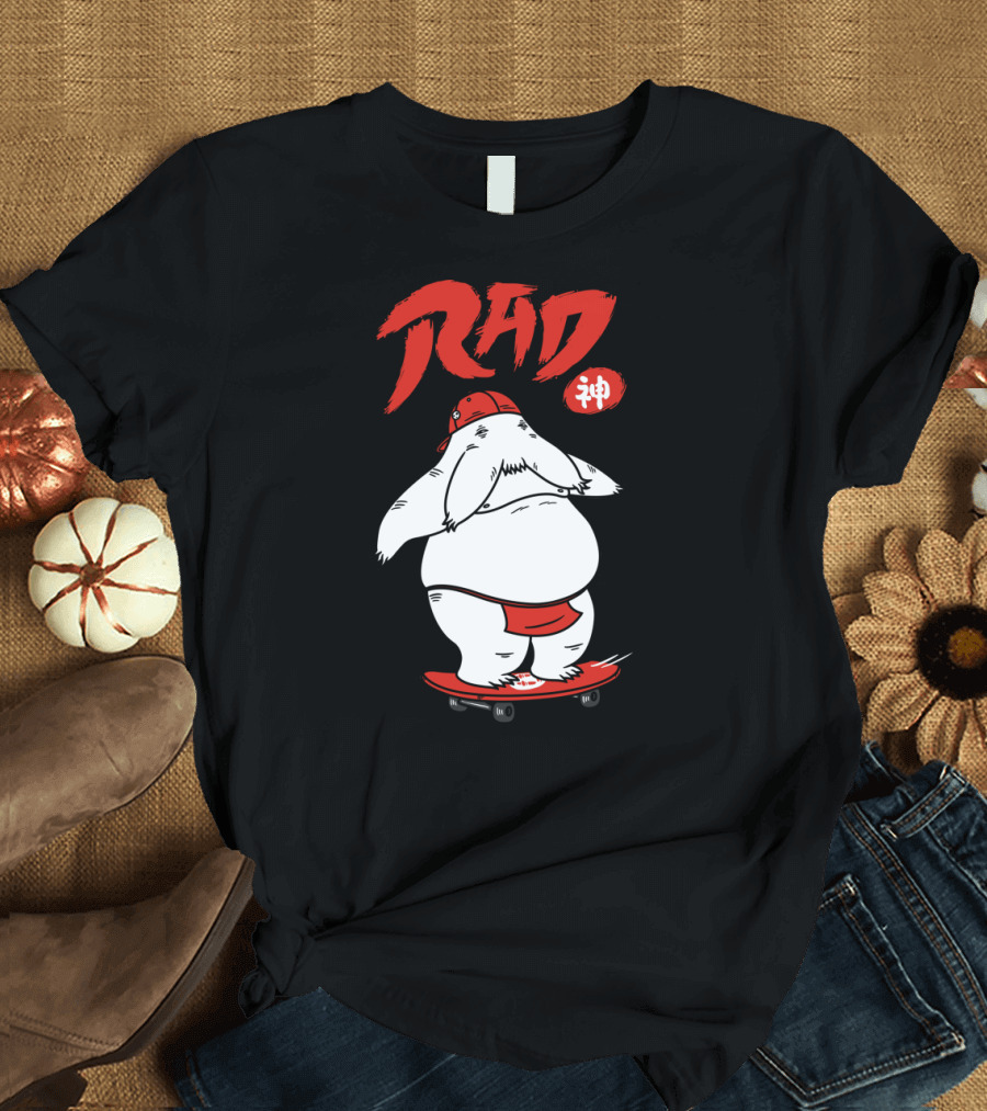 Rad Spirit Skateboarding Graphic with Red Accents T-Shirt