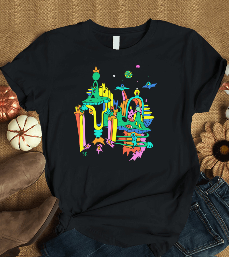 Futuristic Alien Landscape with City of Color and Space Elements T-Shirt