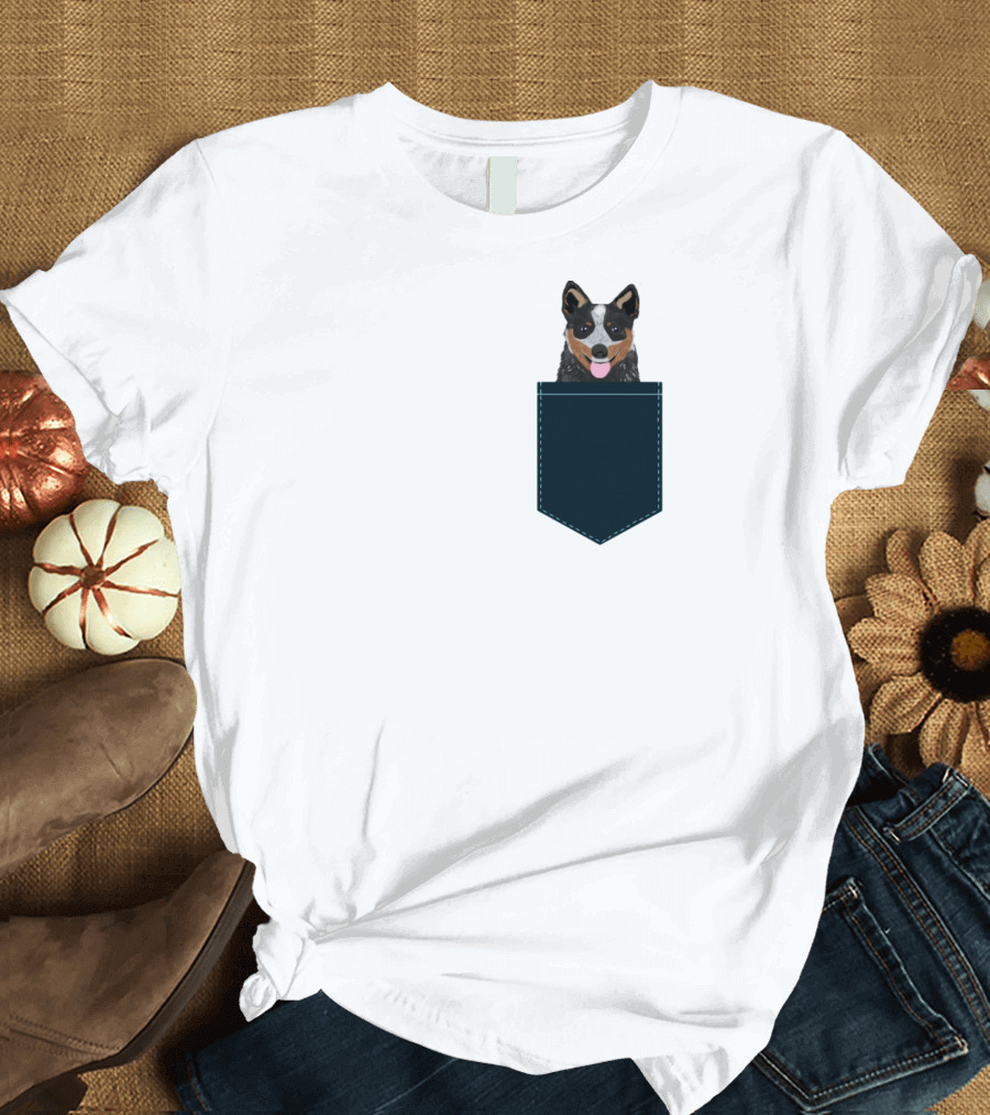 Kellan Australian Cattle Dog Illustration in Pocket for Dog Lovers T-Shirt