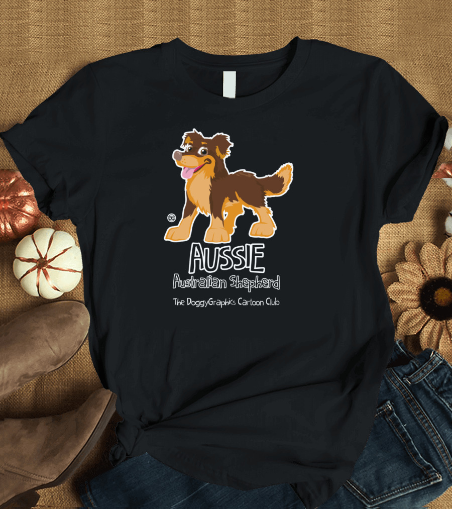 Aussie Australian Shepherd Cartoon The DoggyGraphics Club Brown and Tan T-Shirt