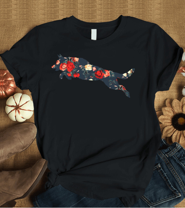 T-Shirt: German Shepherd Silhouette with Floral Rose T-Shirt German Shepherd Silhouette with Floral Rose T-Shirt