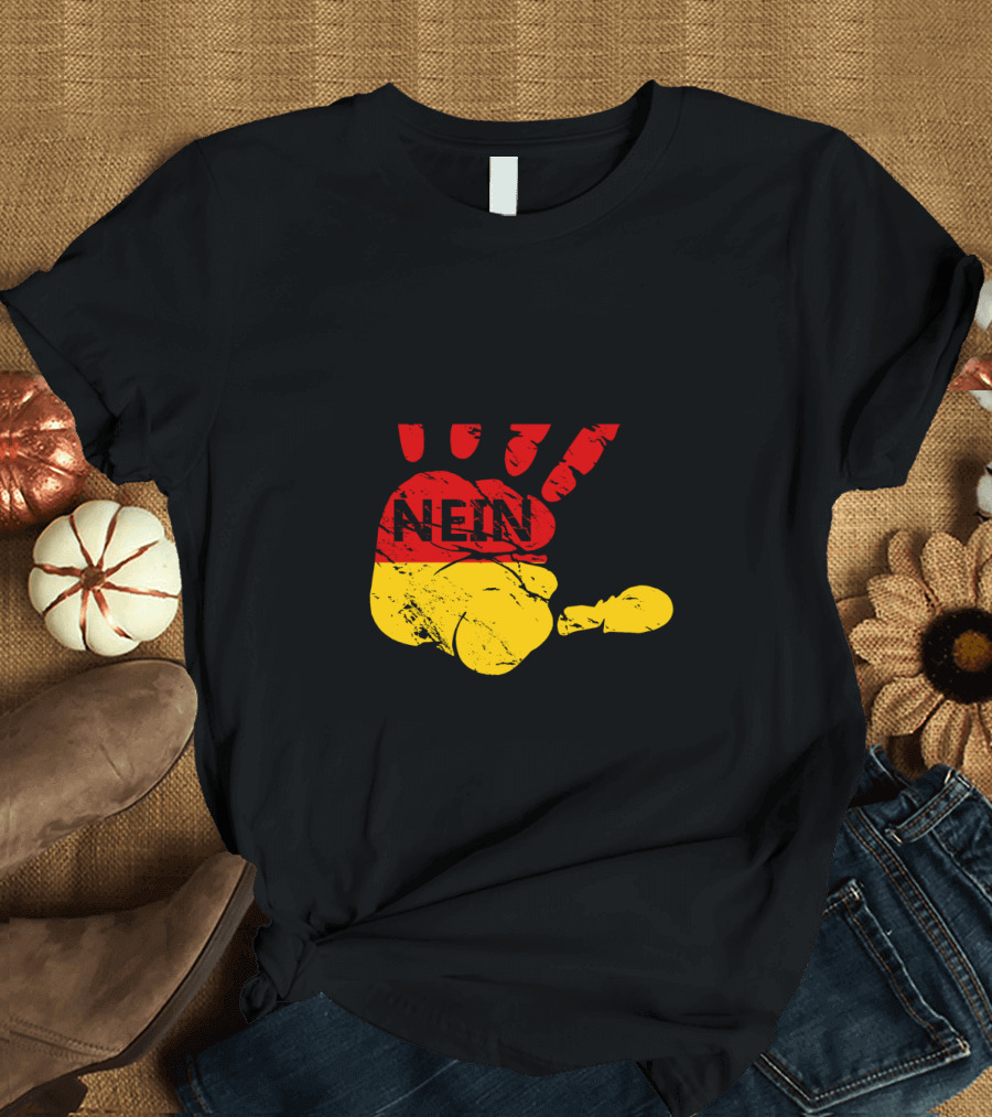 German Flag Nein Hand Stop Symbol with Red Black Yellow Colors T-Shirt