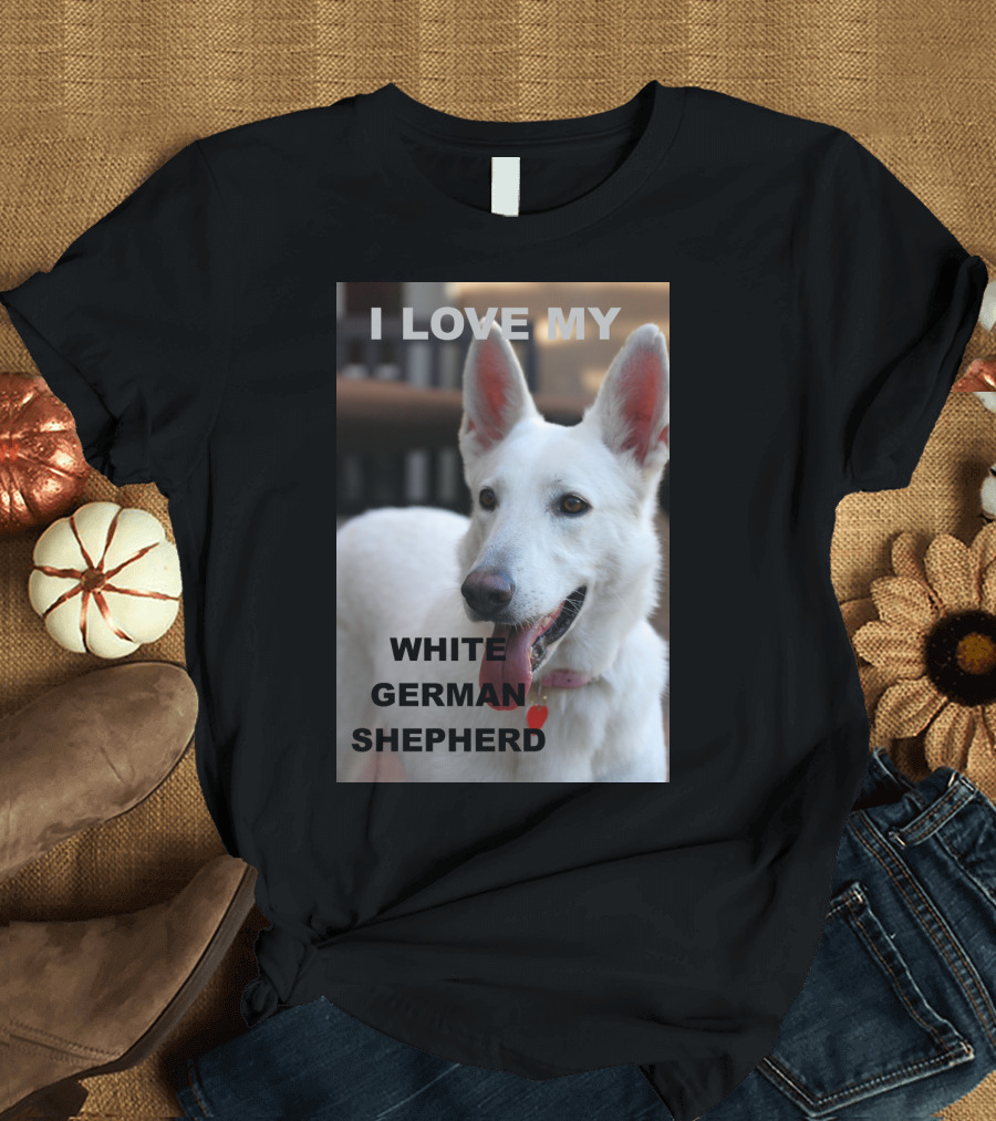 I Love My White German Shepherd with Red Heart T-Shirt