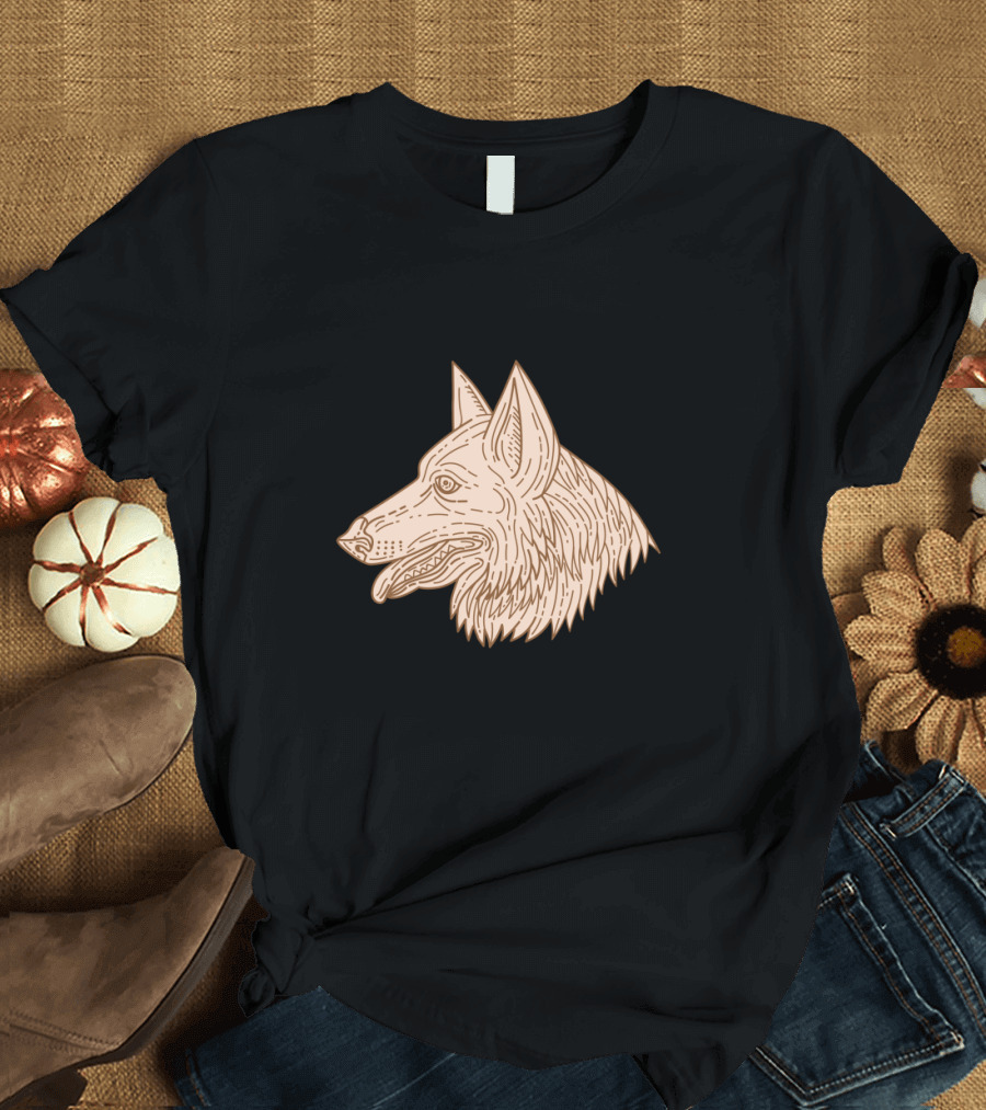 German Shepherd Dog Head Mono Line T-Shirt