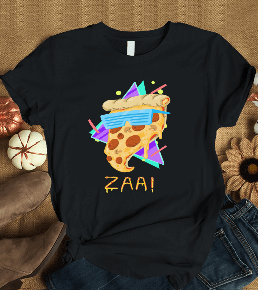 Zaai Slice Wearing Retro 80s Style Shades with Neon Geometric T-Shirt
