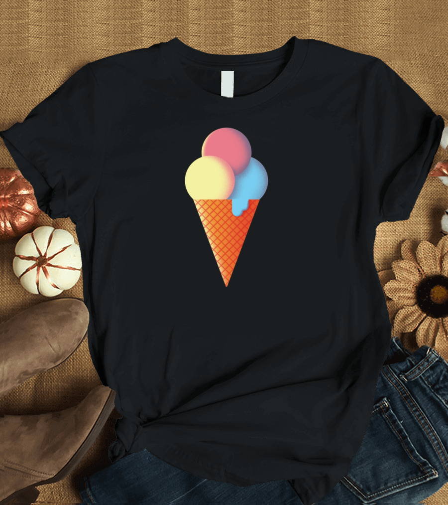 Ice Cream Cone with Colorful Scoops Balls T-Shirt