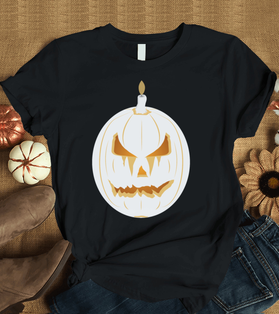 Painted Pumpkin Jack-O'-Lantern Shadow Candle Face T-Shirt