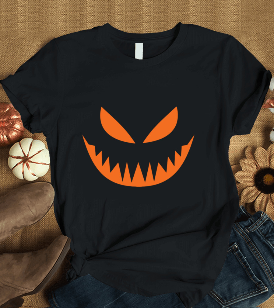 MEAN PUMPKIN EVIL GRIN FIERY ORANGE FACE HALLOWEEN T-Shirt