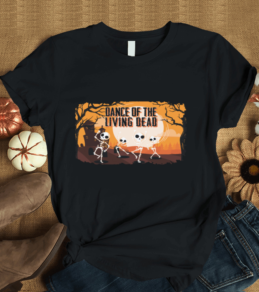 Dance of the Living Dead Skeletons Spooky Halloween Scene T-Shirt