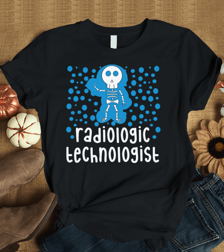 Radiologic Technologist Skeleton Blue Polka Dots T-Shirt