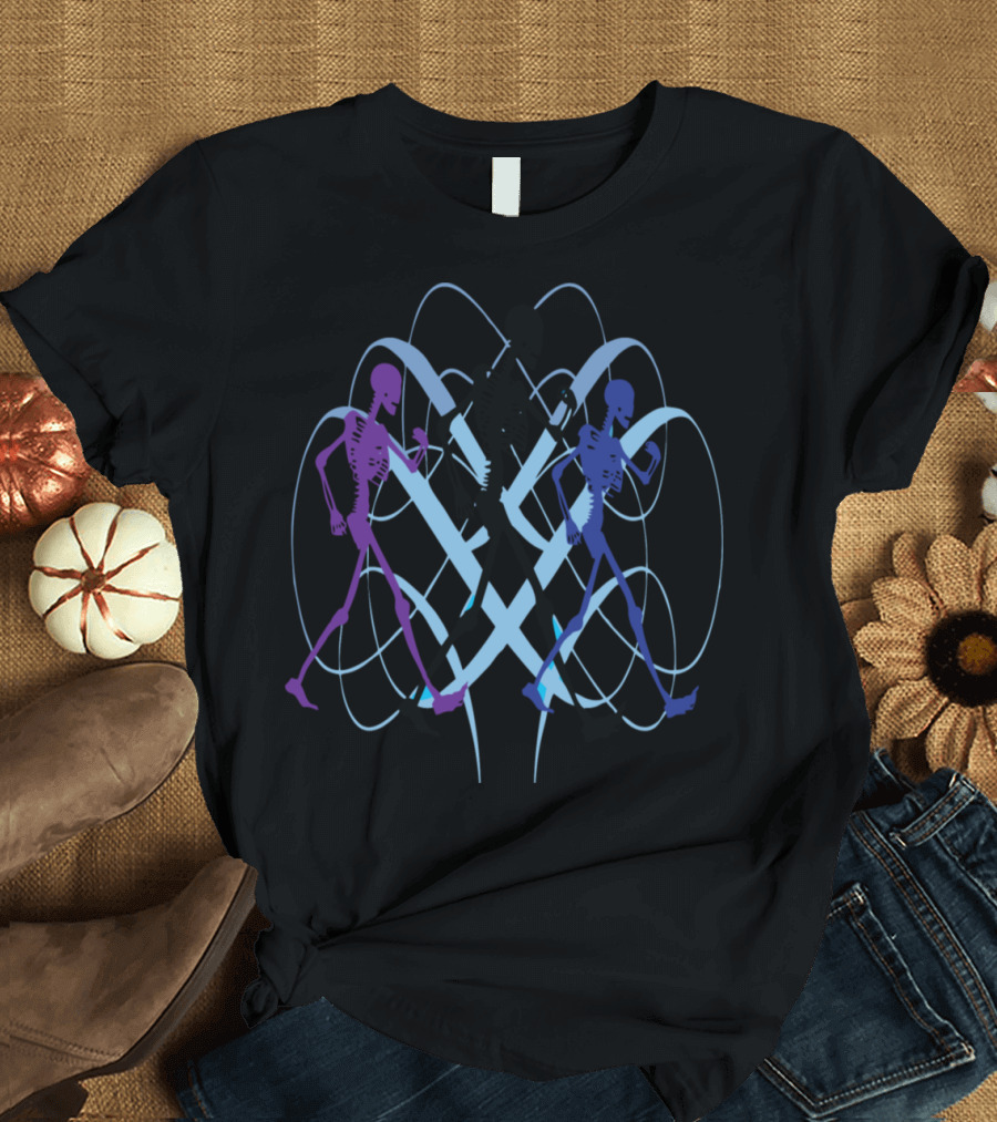 Funny Halloween Walking Skeleton Trio Dance Fall Humor T-Shirt