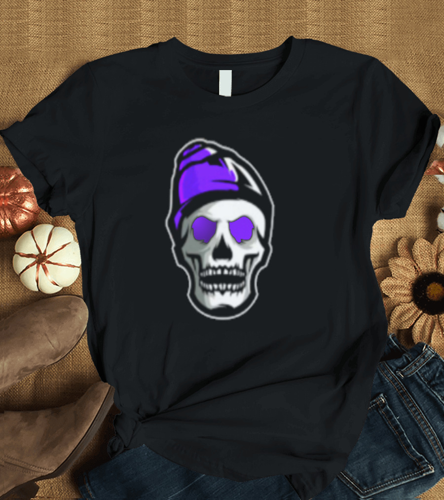 Skull with Purple Beanie and Sunglasses T-Shirt