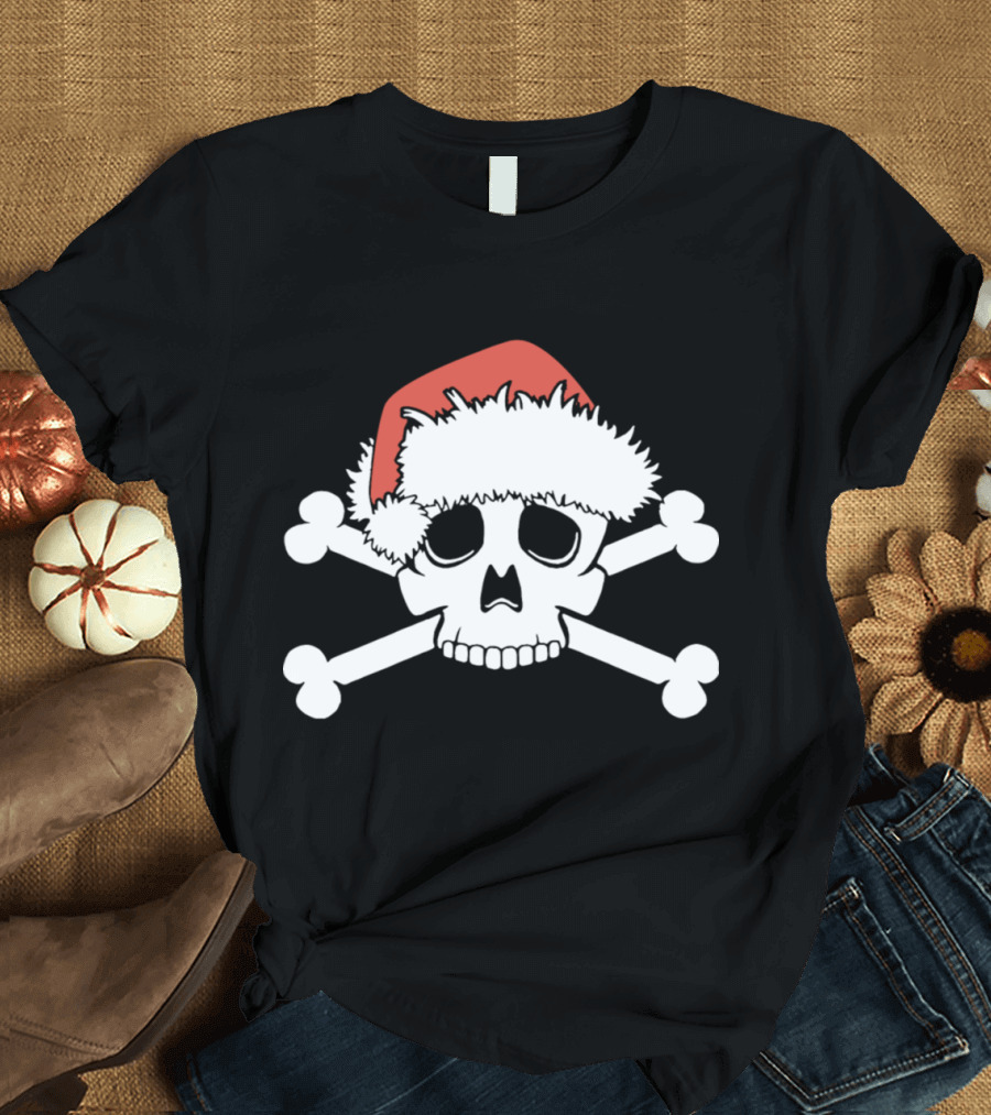 EMO SANTA SKULL MERRY NIGHTMARE CHRISTMAS SKELETON SKULL AND CROSSBONES T-Shirt