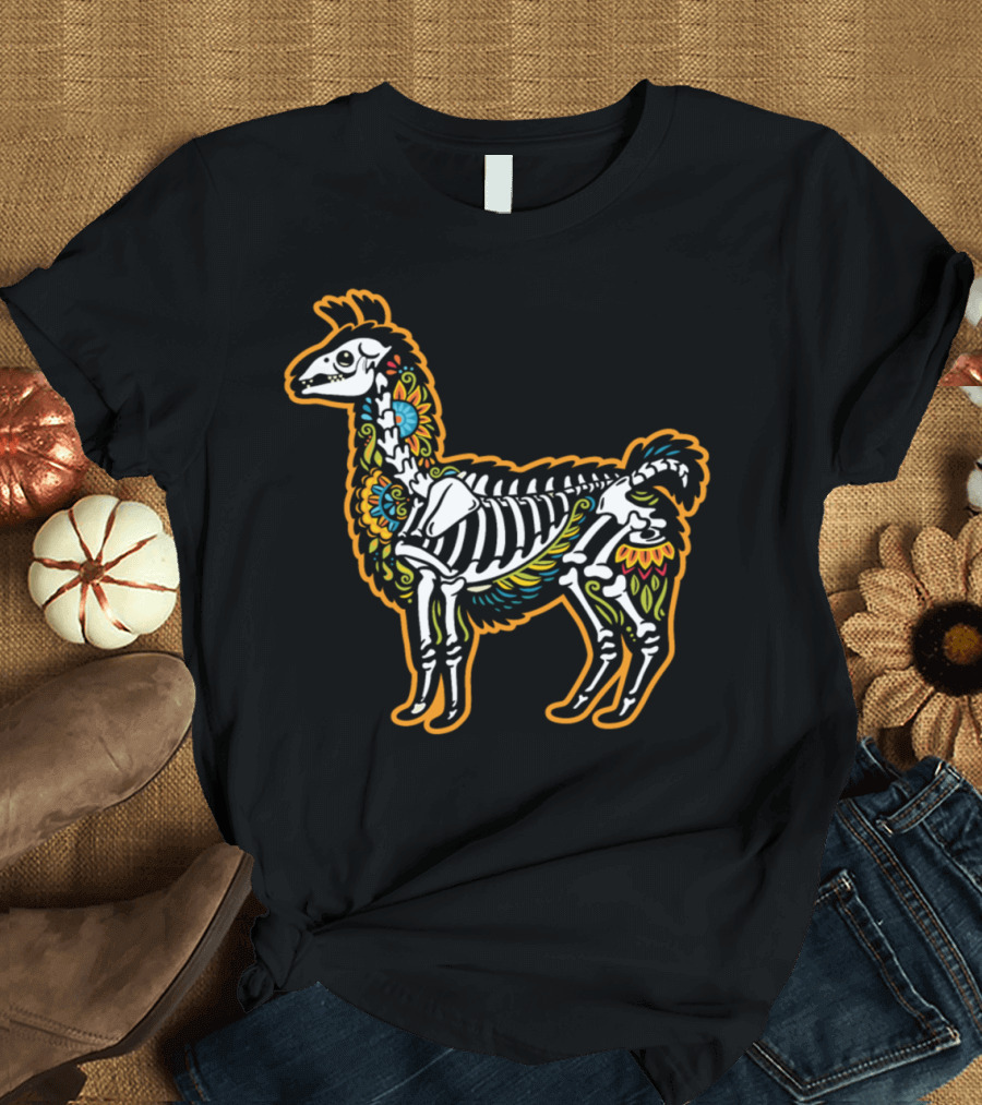 Funny Halloween Llama Skeleton Dia de los Muertos T-Shirt