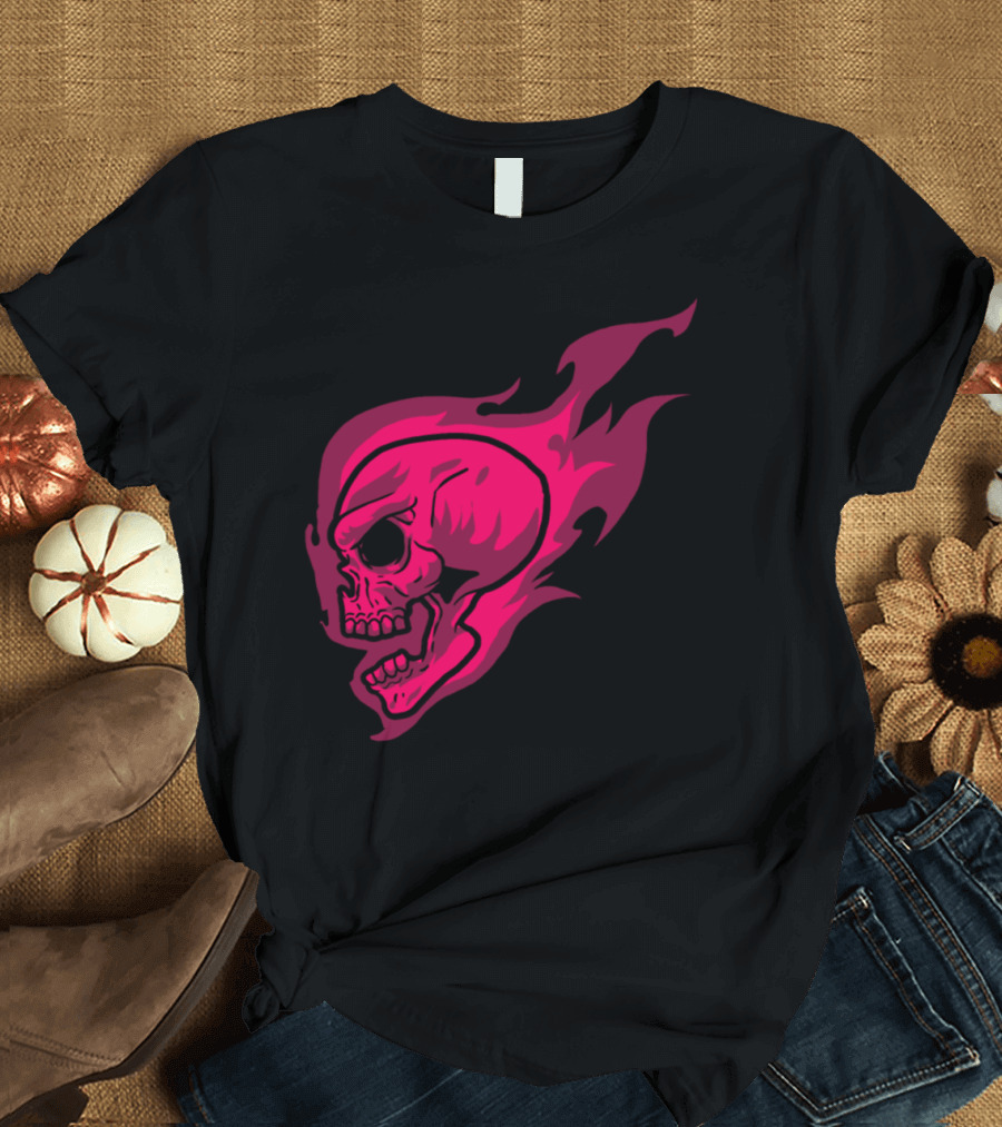 Flaming Skull Fire Human Head Skeleton Bone Bony Mask T-Shirt