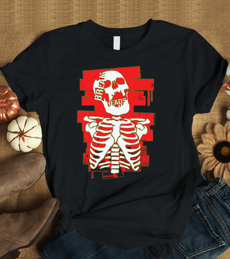 Break Heads Skeleton Skull Red Ribcage T-Shirt