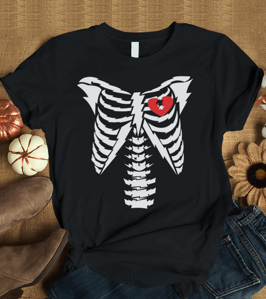 Skelectric Lightning Ribcage with Broken Heart T-Shirt