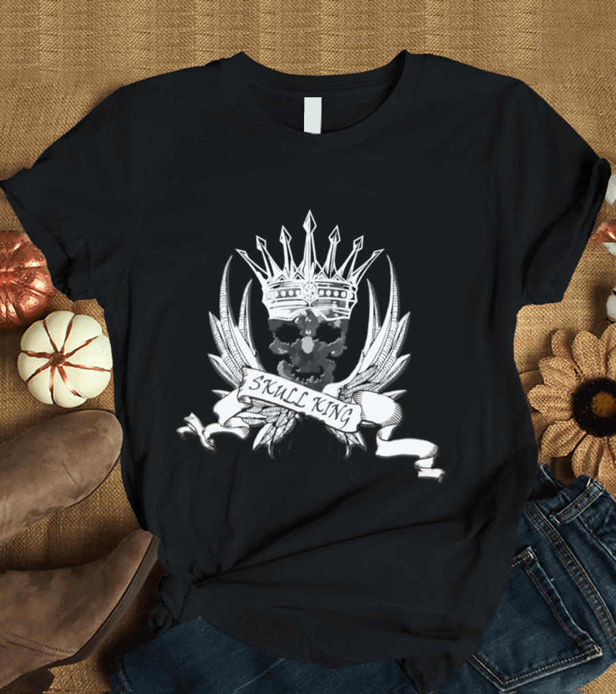 Skull King Crown with Wings and Banner T-Shirt