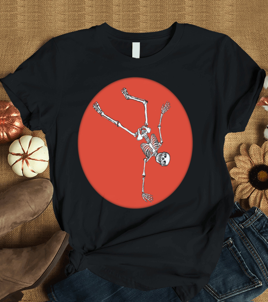 Balancing Act Skeleton on Vibrant T-Shirt