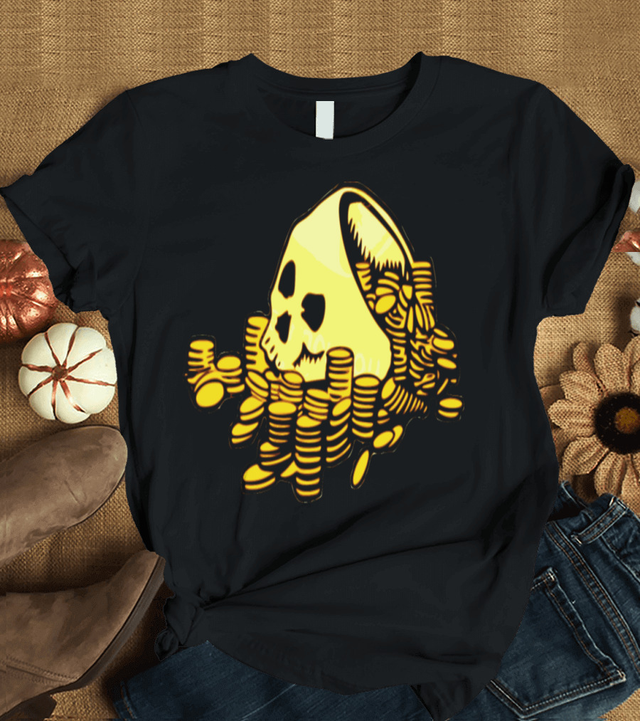 Skull Surrounded by Piles of Gold Coins T-Shirt