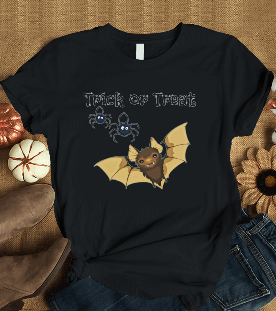 Trick or Treat Halloween Vampire Bat and Spiders T-Shirt