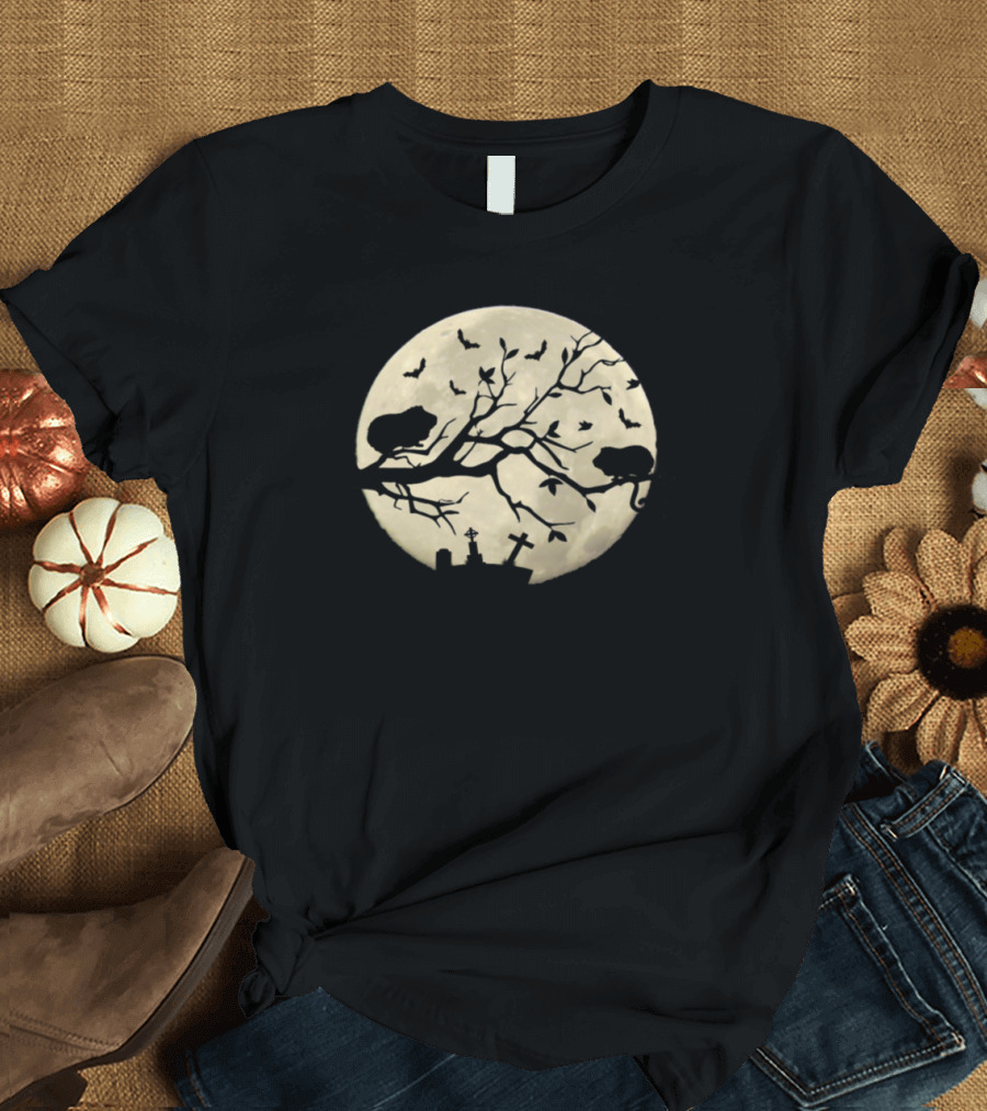 Halloween Guinea Pig Full Moon Cemetery Scene T-Shirt