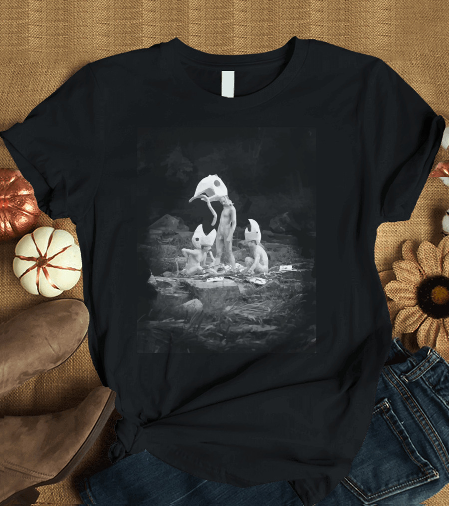 Progeny Eat What Mother Eats Surreal Nature Scene with Large Masks T-Shirt