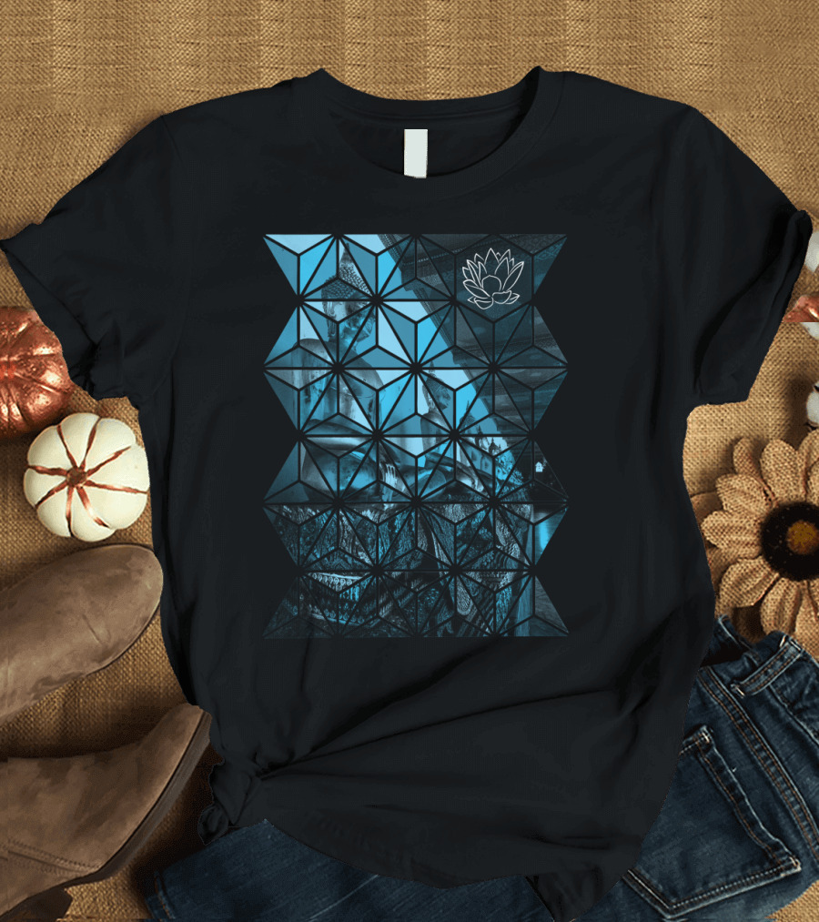 Buddhas Blue Geometric Lotus Mosaic T-Shirt
