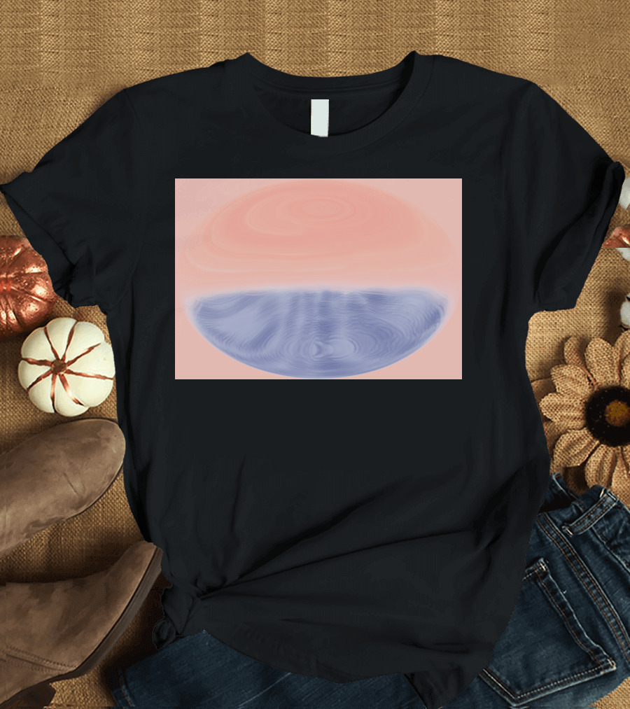 Surrealism Surrounded: Abstract Peach and Blue Swirl Sphere T-Shirt