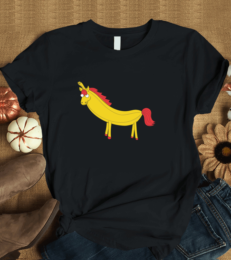 Baneighna Banana Horse Cartoon Pun with Red Mane T-Shirt