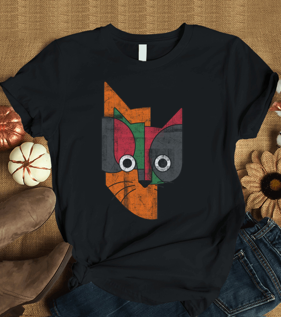 Abstract Geometric Katze Multicolor Cat T-Shirt