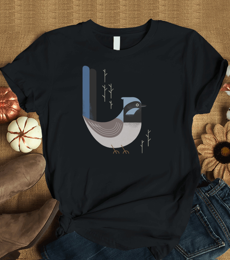 Superb Fairywren Graphic with Minimalist Botanical Accents T-Shirt