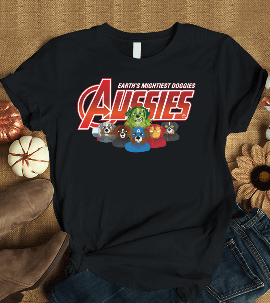 Aussies Earth's Mightiest Doggies Marvel Avengers Parody Featuring Iconic Superhero Dogs T-Shirt