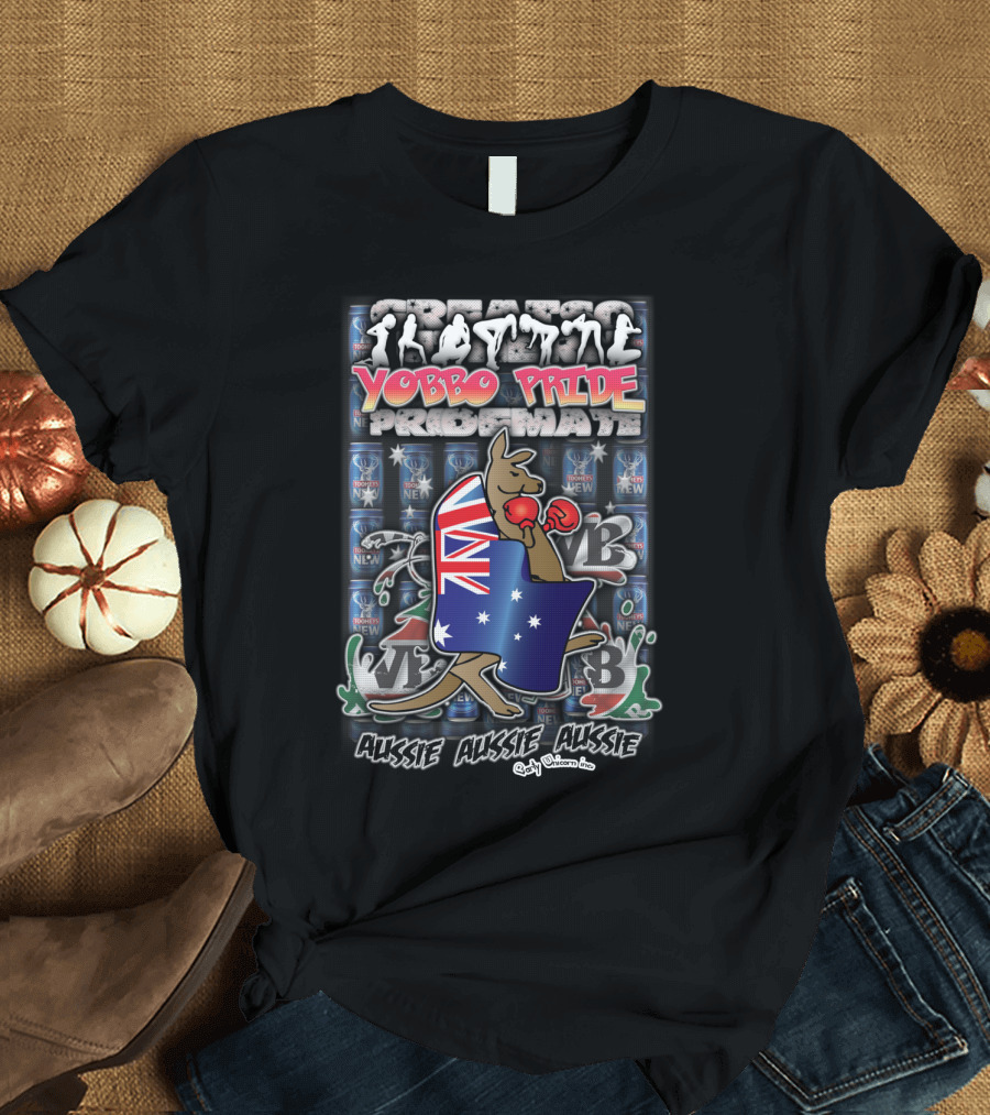 Aussie Yobbo Pride Boxing Kangaroo with Classic Pride Mates Aussie Aussie Vibes T-Shirt