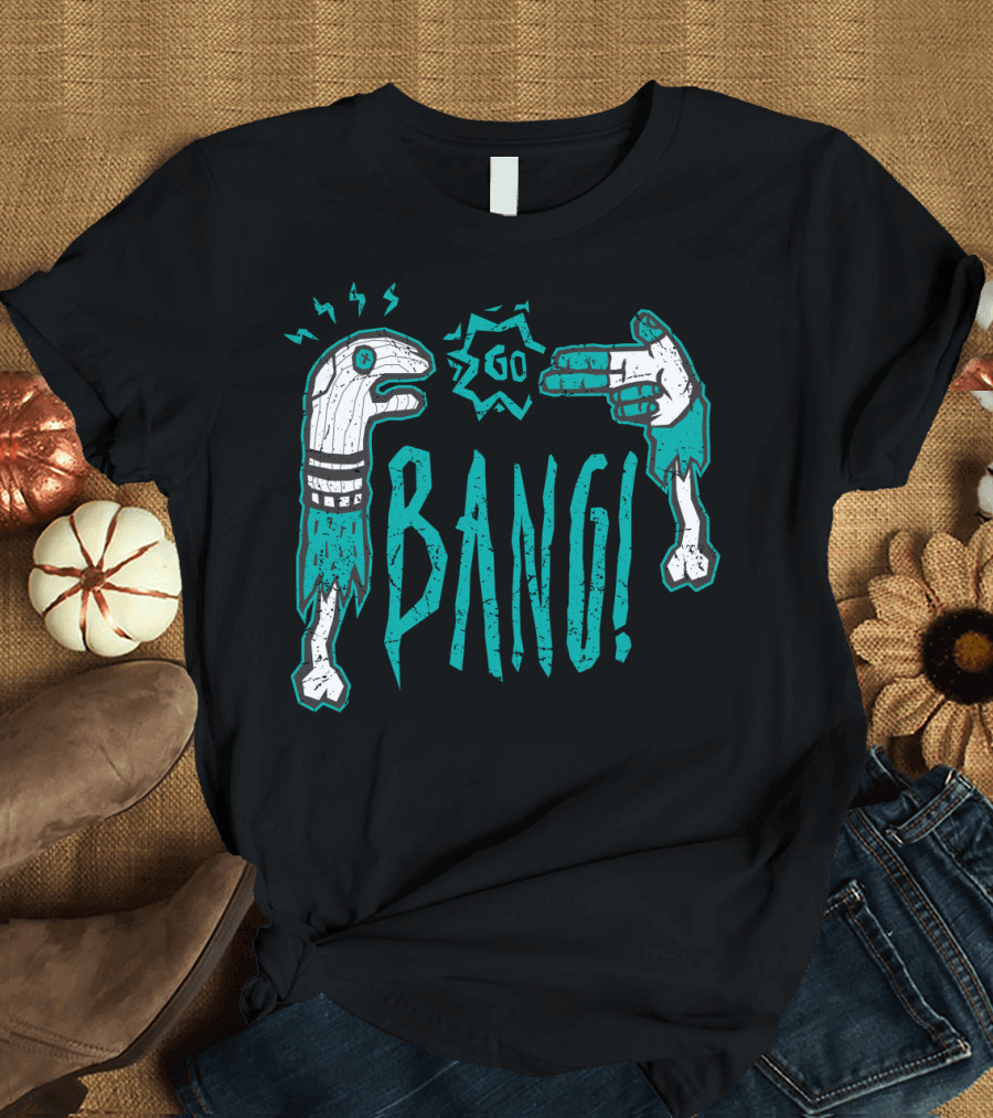 Go Bang Hand Gesture and Cartoon Monster Sock Motif T-Shirt