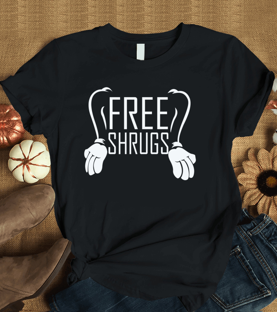 Free Shrugs Comical Gesture with Cartoon Hands Humor T-Shirt