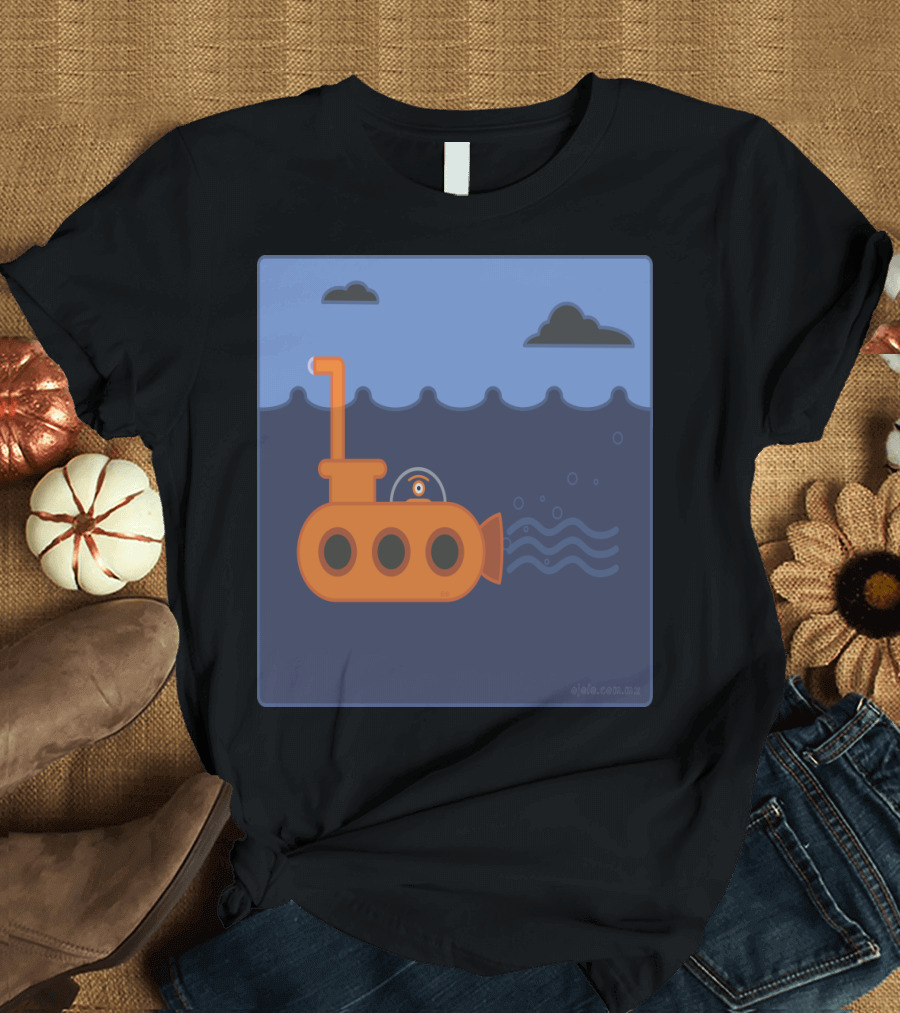 20 Thousand Leagues Under the Eye Orange Submarine Blue Sea T-Shirt
