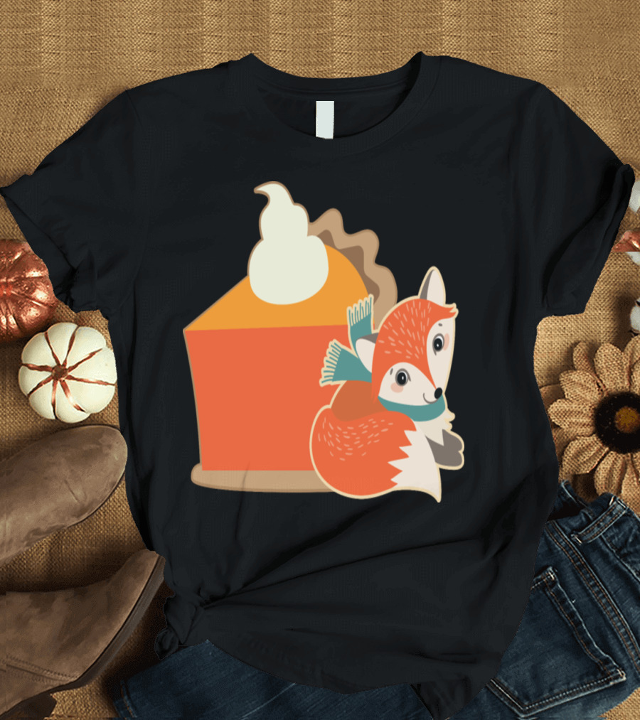 Thanksgiving Pumpkin Pie with Whipped Cream Fox and Scarf T-Shirt