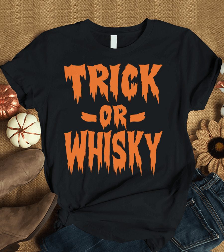 Trick Or Whisky Halloween Pumpkin Ghost Textured T-Shirt