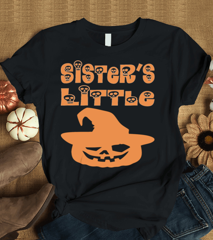 Sister's Little Pumpkin Halloween Skull Hat Jack-O'-Lantern T-Shirt