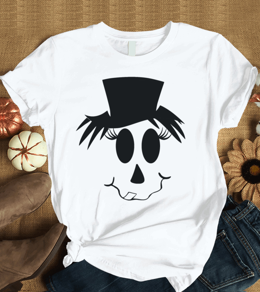 Halloween Scary Pumpkin Face with Top Hat and Crooked Smile T-Shirt