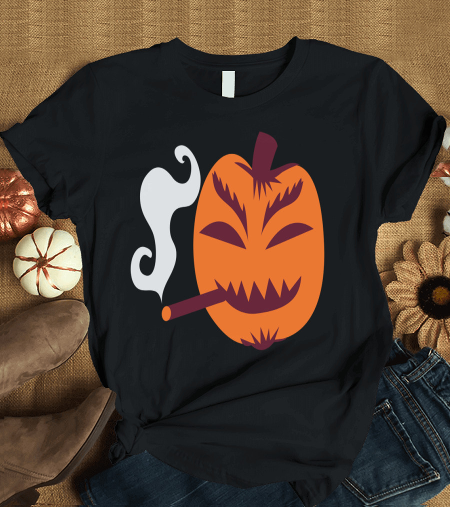 Halloween Pumpkin Smoking a Cigarette Strange T-Shirt