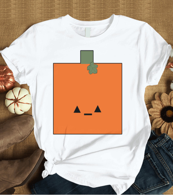 T-Shirt: Kawaii Pumpkin Square Face With Leaf T-Shirt Kawaii Pumpkin Square Face With Leaf T-Shirt