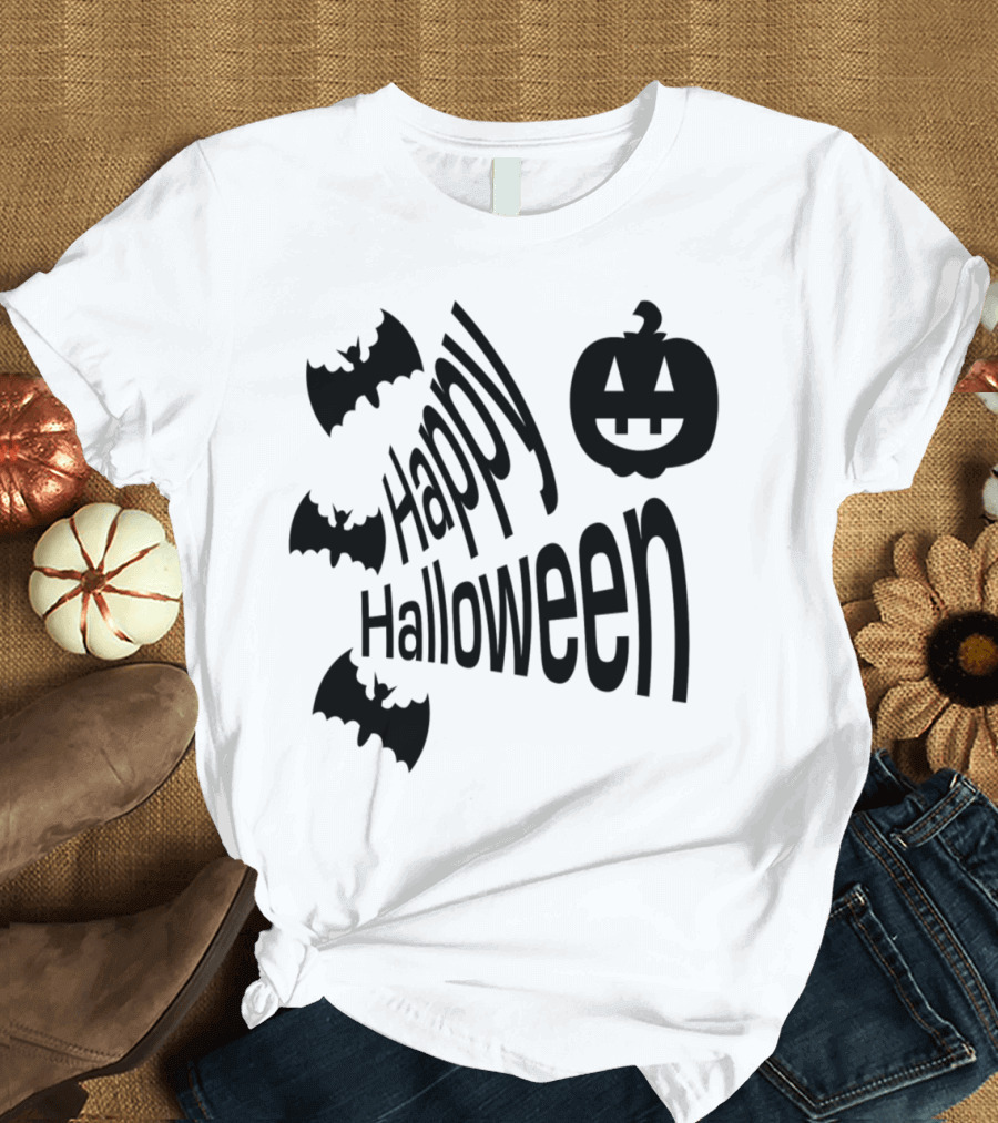 Happy Halloween Bats and Pumpkin T-Shirt